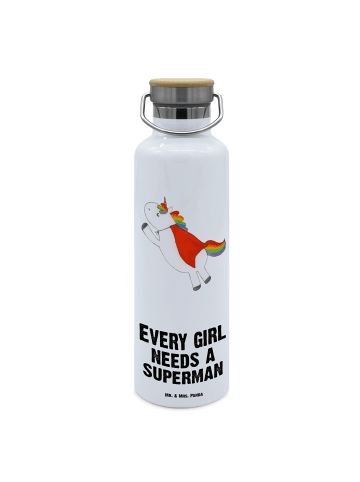 Mr. & Mrs. Panda Trinkflasche Edelstahl Einhorn Super mit Spruch in Weiß