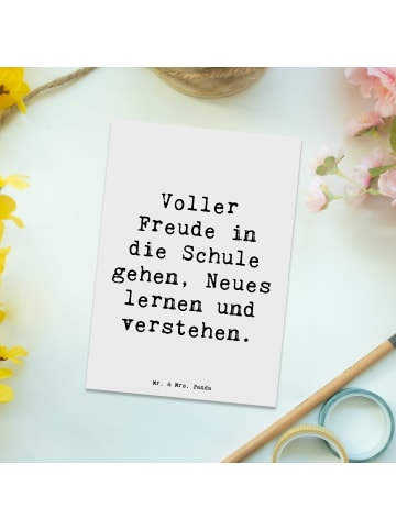 Mr. & Mrs. Panda Ansichtskarte Spruch Schulanfang Freude mit Spruch in Weiß