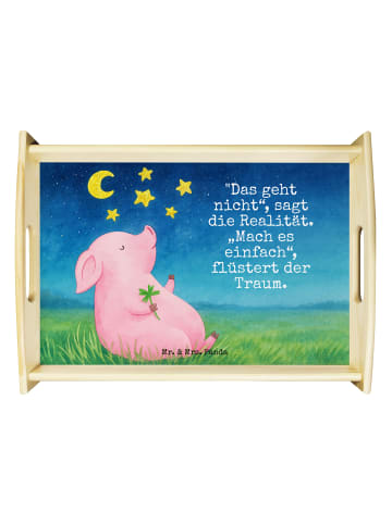 Mr. & Mrs. Panda Holztablett Schwein Glück Design mit Spruch in Weiß