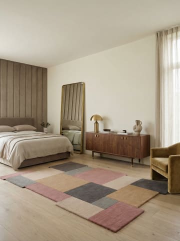 KADIMA DESIGN Wollteppich handgetuftet, geometrisch, rutschfest, Teppich Wolle in Grau-Rosa