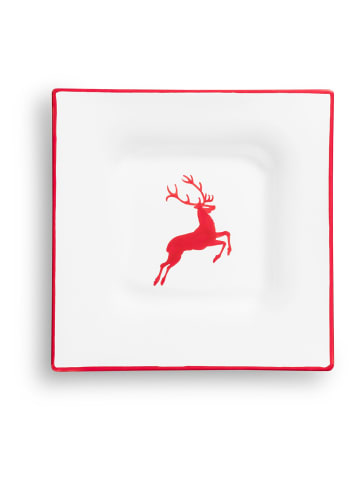 Gmundner Keramik Rubinroter Hirsch Suppenteller Trend in Weiß