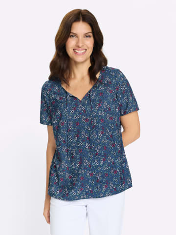 Sieh an! Schlupfbluse in jeansblau-fuchsia-bedruckt