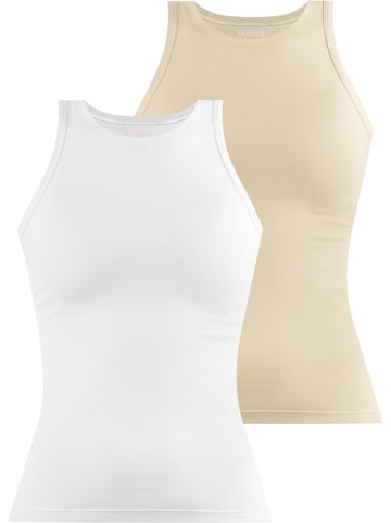Janice 2 x Damen Top hochgeschlossen Nauta in Beige/Weiß