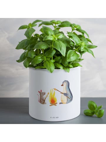 Mr. & Mrs. Panda Blumentopf Groß Pinguin Lagerfeuer ohne Spruch in Weiß