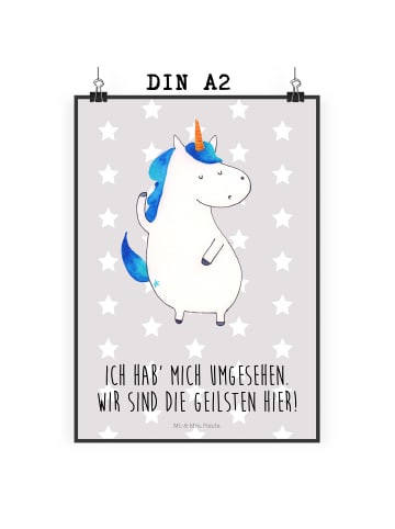 Mr. & Mrs. Panda Bild Einhorn Mann mit Spruch in Grau Pastell