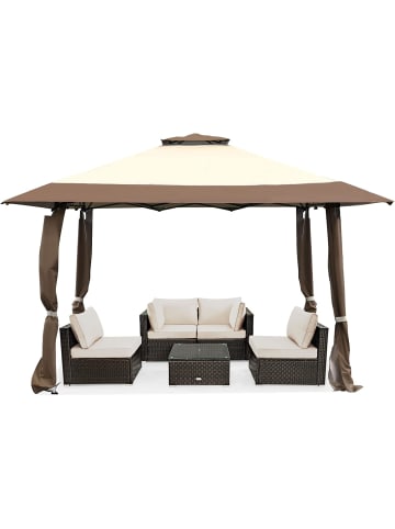COSTWAY 4x4m Pop-up Pavillon mit Doppeldach in Braun