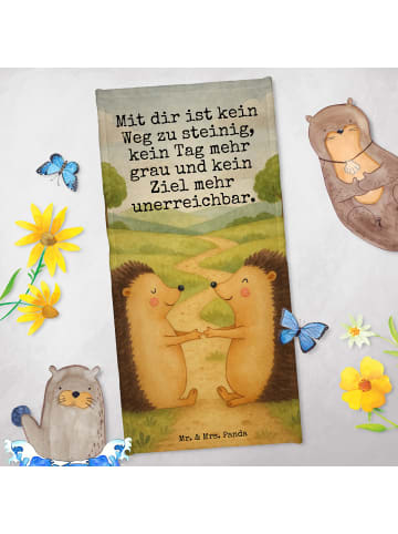 Mr. & Mrs. Panda Badelaken Igel Liebe Design mit Spruch in Grau Pastell
