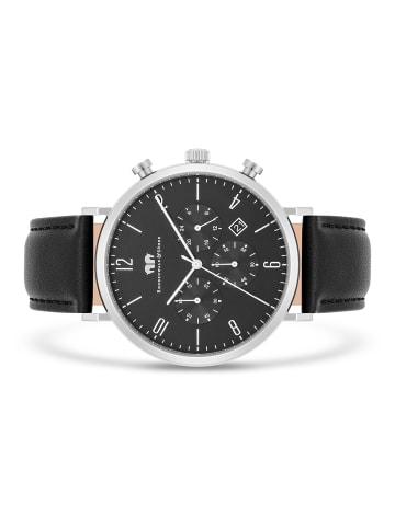 Rhodenwald & Söhne Herren Chronograph silber Echtleder schwarz in schwarz