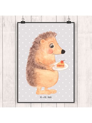 Mr. & Mrs. Panda Bild für Wand Igel Kuchenstück ohne Spruch in Grau Pastell