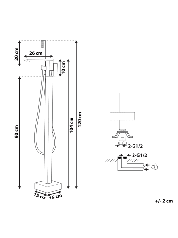 Beliani Wannenarmaturen DELLA in Schwarz - (W) 15 x (H) 120 x (L) 26 cm
