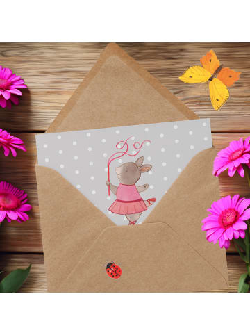 Mr. & Mrs. Panda Glückwunschkarte Balletttänzerin Herz mit Spruch in Grau Pastell