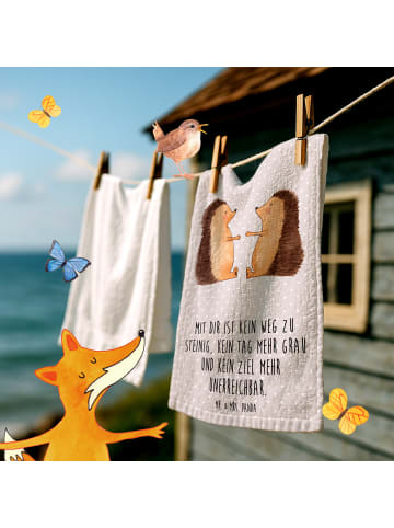 Mr. & Mrs. Panda Gästehandtücher Igel Liebe mit Spruch in Grau Pastell