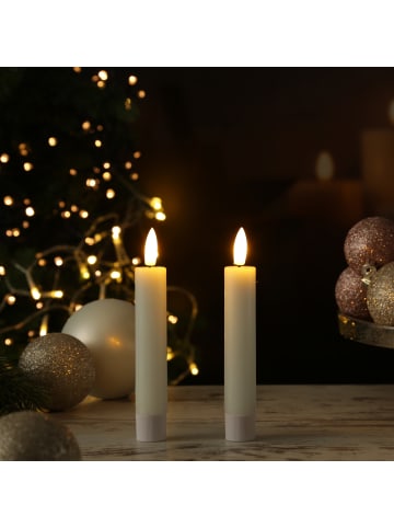 Adilina 2x LED Stabkerzen LINA Rustik-Optik Echtwachs H: 16cm in weiß