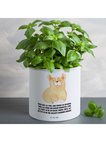 Mr. & Mrs. Panda Großer Blumenkübel Corgie mit Spruch in Weiß