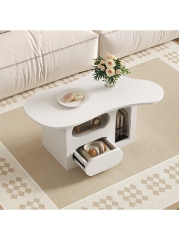 ABRIHOME Wolkenförmiger Couchtisch in Weiß mit Schubladen–(B)97x(H)45x(T)43,5 cm