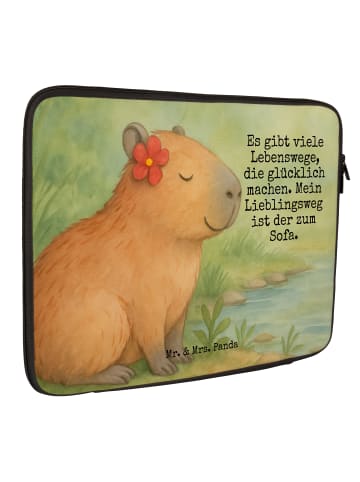 Mr. & Mrs. Panda Laptop Hülle Capybara Blume Design mit Spruch in Weiß