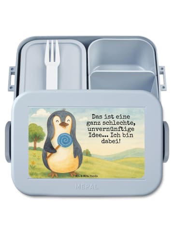 Mr. & Mrs. Panda Bentobox Pinguin Lolli Design mit Spruch in Blau Pastell