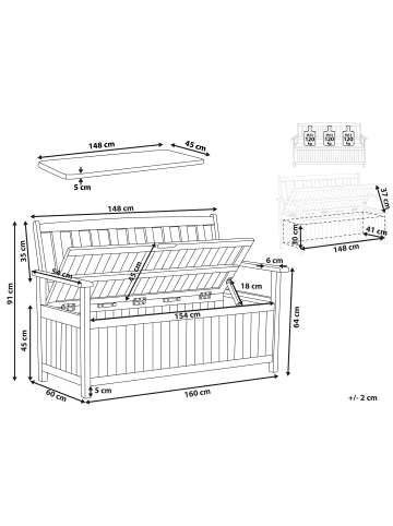 Beliani Gartenbank SOVANA in Braun/Rot - (W) 160 x (H) 91 x (L) 60 cm