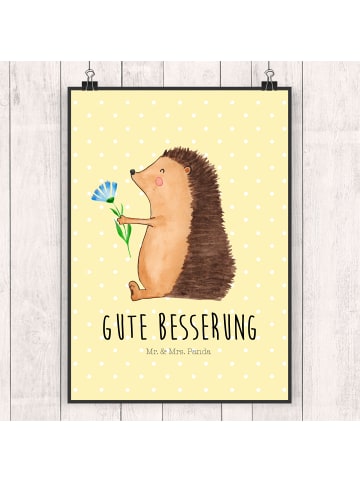 Mr. & Mrs. Panda Plakat Igel Blumen mit Spruch in Gelb Pastell