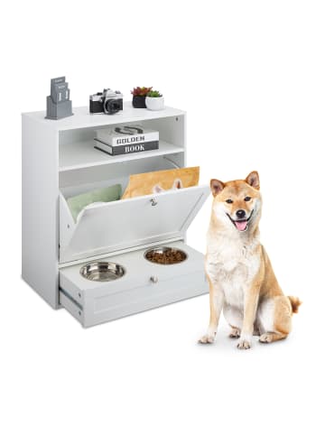 relaxdays Hunde-Futterschrank in Weiß - (B)60 x (H)68 x (T)33 cm