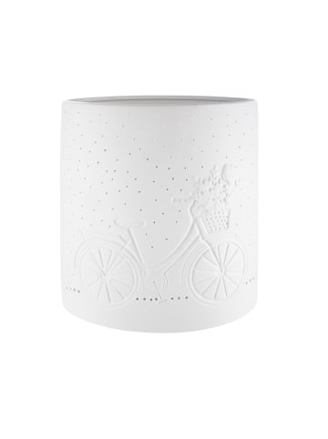 GILDE Porzellan Lampe "Blumenfahrrad" in Weiß - H. 20 cm - B. 17 cm