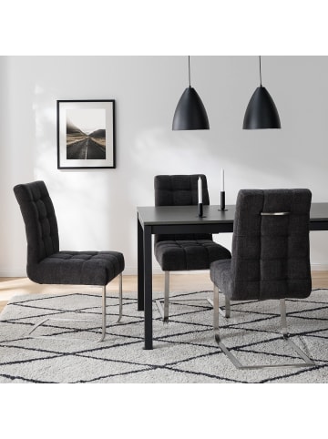 home24 home24 Freischwinger 2er Set Typ A (2er Set) - Dunkelgrau - Flachgewebe & Edelstahl - 48.0 x 96.0 x 64.0 cm in Dunkelgrau