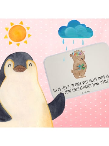 Mr. & Mrs. Panda Badezimmerteppich Bär Autismus mit Spruch in Weiß