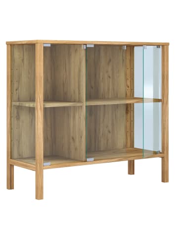 VCM  Glasvitrine Jensol mit ESG Glas Kommode stehend in Honig-Eiche
