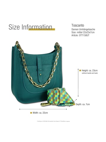 Toscanto Leder Umhängetasche, Citytasche Toscanto Tasche türkis ca. 22cm