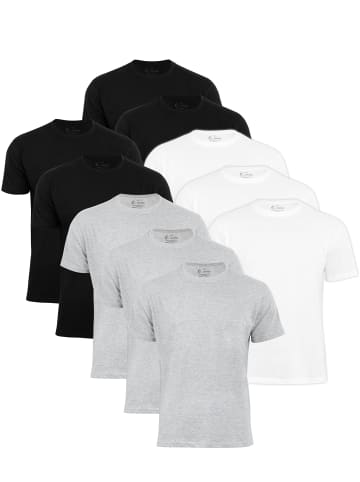 Cotton Prime® 10er Pack T-Shirt O-Neck - Tee in Mix (4x Schwarz, 3x Weiss, 3x Grau)