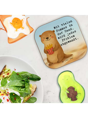 Mr. & Mrs. Panda Glas-Untersetzer Otter See Pommes Design mit Sp... in Weiß