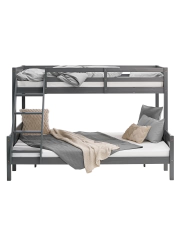 Homestyle4u Etagenbett 90x200 und 140x200 in Grau mit Lattenrost und 2 Matratzen
