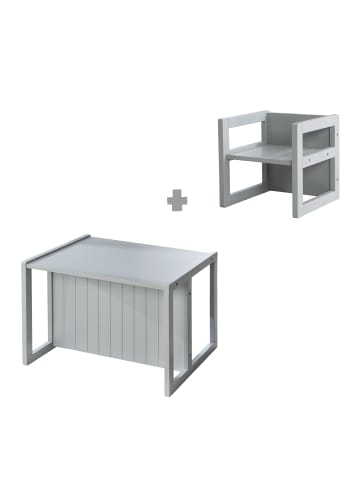 roba Kinder-Sitzgruppe Landhausstil, Bank/Tisch-Kombi & Hocker, grau