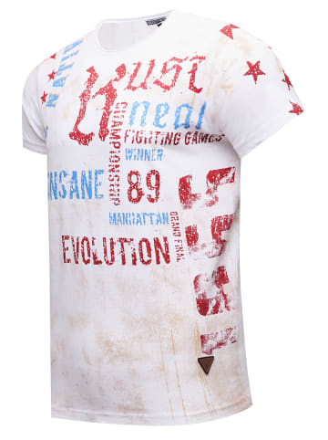 Rusty Neal Vintage Herren Oil Wash T-Shirt mit Front- & Backprint, Raw Edge in Weiß