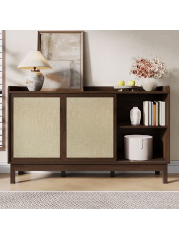 ABRIHOME Retro Sideboard in Braun mit Schiebetüren und 2 Schubladen