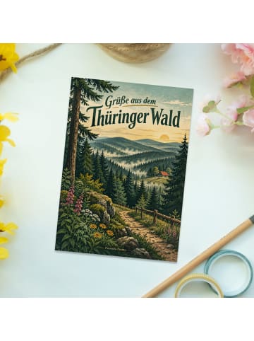 Postkarte Wald idyllisch Design mit Spruch in Weiß