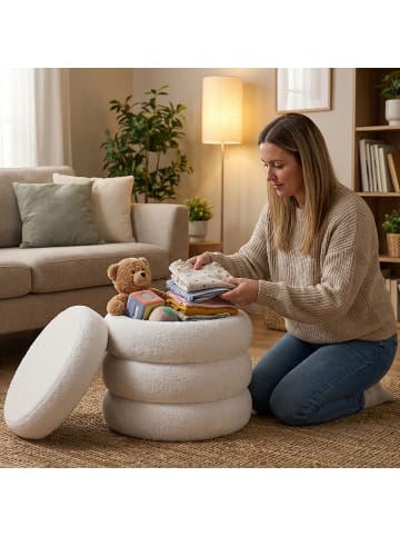 relaxdays Sitzhocker Bubble Zylinder in Weiß in Schaumstoff - (B)42 x (H)47 x (T)42 cm