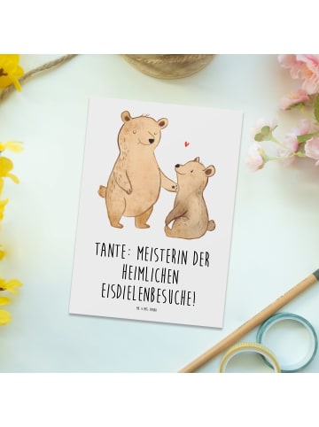Mr. & Mrs. Panda Postkarte Tante Eisdielenmeisterin mit Spruch in Weiß