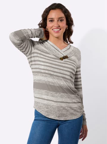 WITT WEIDEN V-Shirt in taupe-ecru-bedruckt