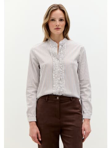 More & More gestreifte Stretch-Rüschenbluse in white espresso brown woven blouse stripe