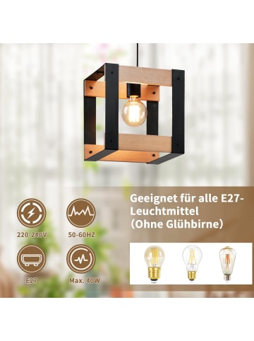 ZMH Pendelleuchte 1-flammige E27 in Schwarz Holz Design