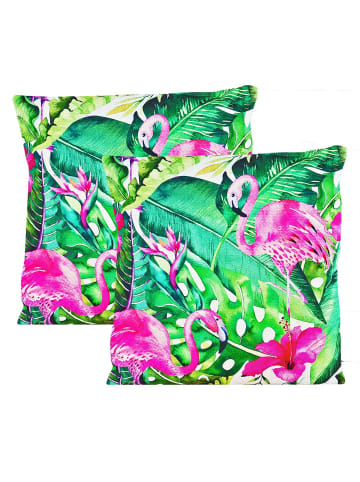 JACK 2er Set Motiv Outdoor Kissenhülle Kissenbezug 45x45cm in Flamingo Monstera