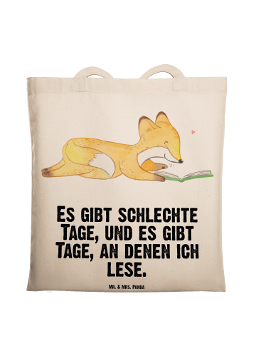 Mr. & Mrs. Panda Jutebeutel Fuchs Lesen mit Spruch in Creme