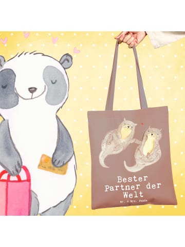 Mr. & Mrs. Panda totebag Otter Bester Partner der Welt mit Spruch in Braun Pastell