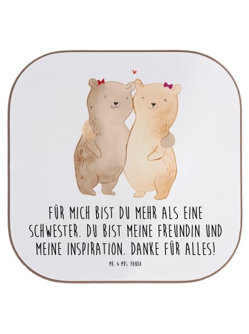 Mr. & Mrs. Panda Holzuntersetzer Meine Schwester mit Spruch in Weiß