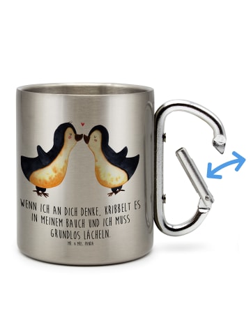 Mr. & Mrs. Panda Tasse Pinguine Kuss mit Spruch in Silber