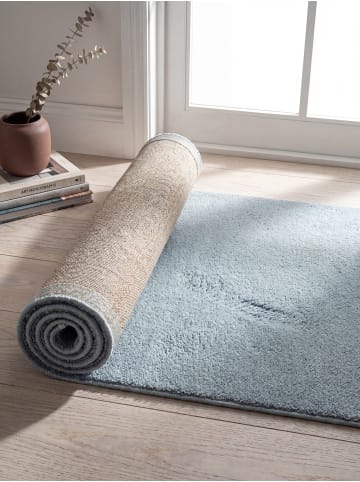 KADIMA DESIGN Teppich rund Uni rutschhemmend weich wohnlich Wohnzimmer Schlafzimmer in Blau
