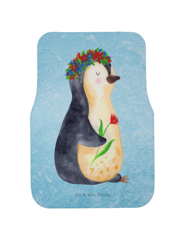 Mr. & Mrs. Panda Auto Teppich Pinguin Blumen ohne Spruch in Eisblau