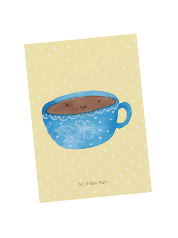 Mr. & Mrs. Panda Postkarte Kaffee Tasse ohne Spruch in Gelb Pastell