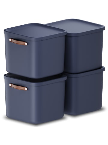 Rotho 4er-Set Kiste mit Deckel Maloja 40l in Midnight blau